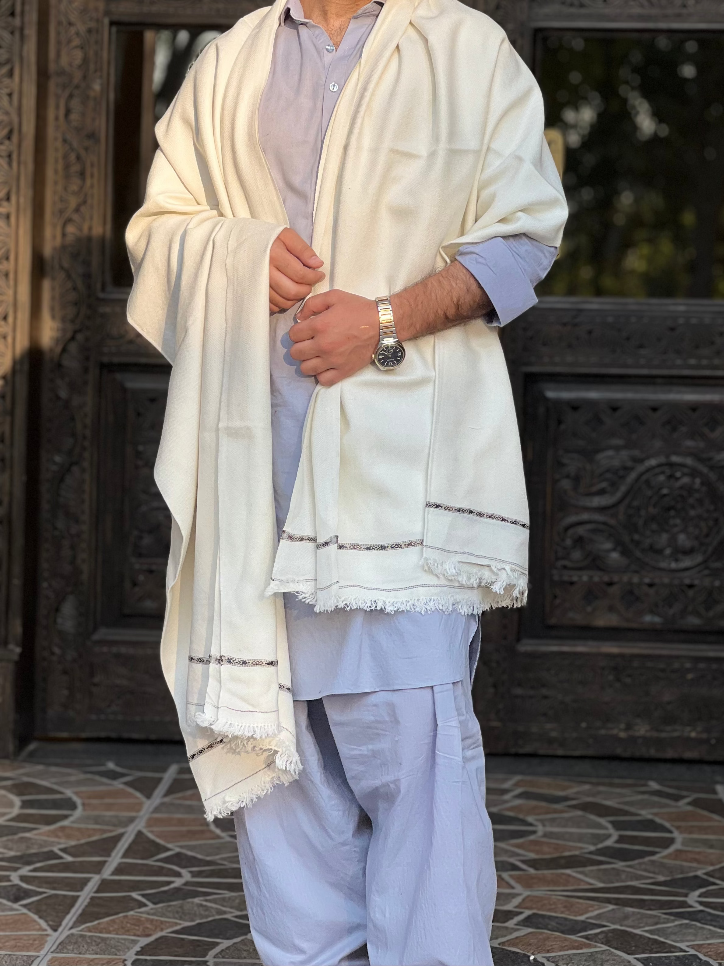 White Wool Shawl — Handwoven in Salampur Swat.