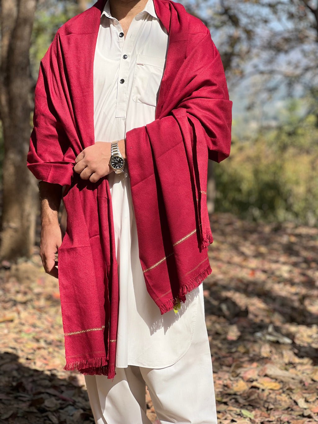 Maroon Color Salampur Wool Shawl