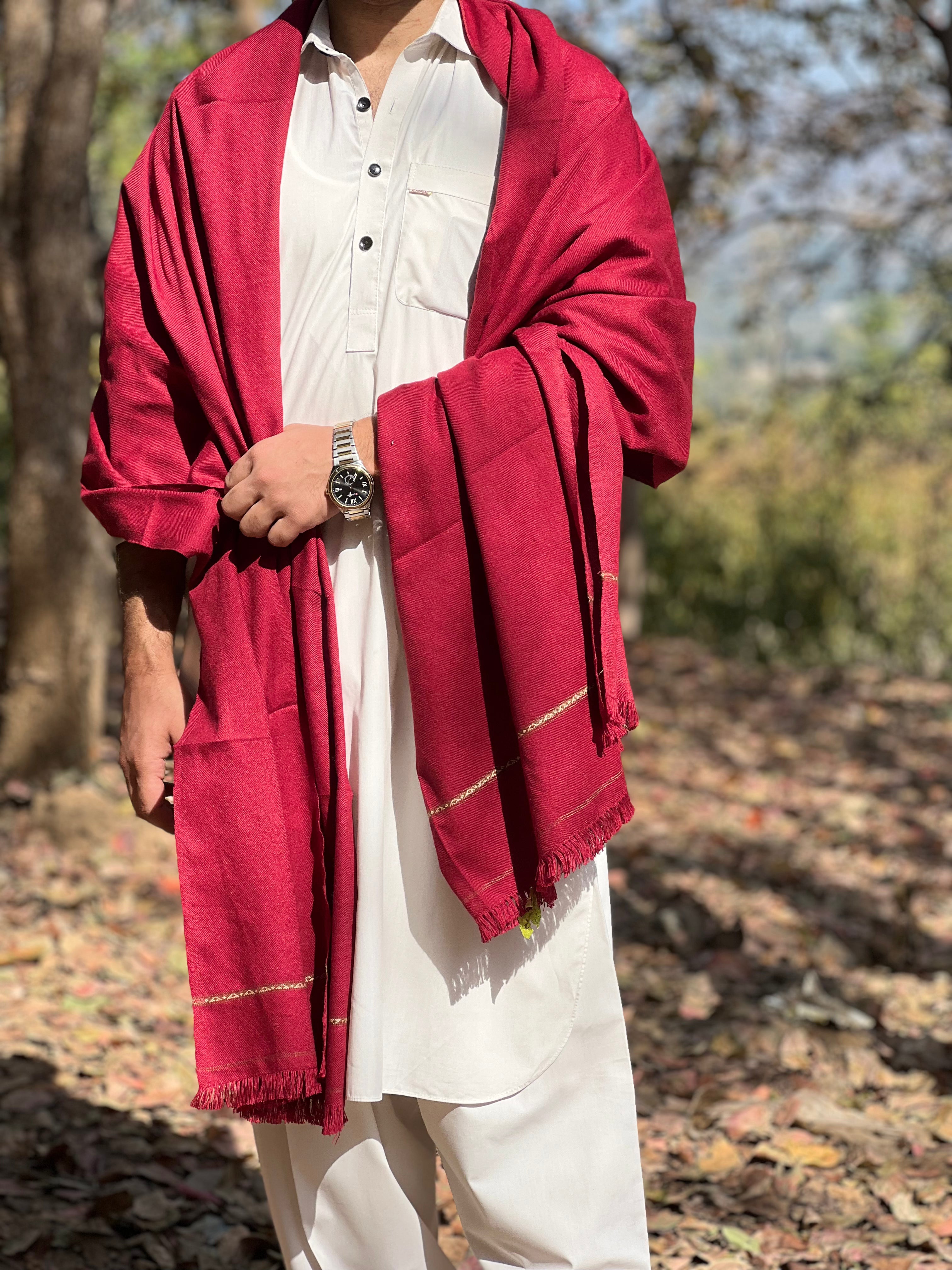 Maroon Color Salampur Wool Shawl