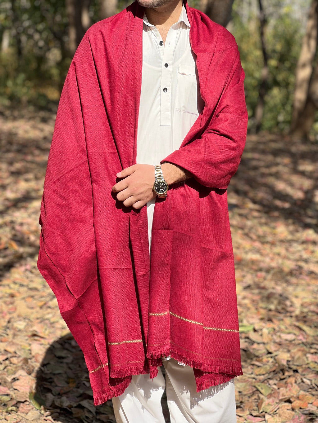 Maroon Color Salampur Wool Shawl