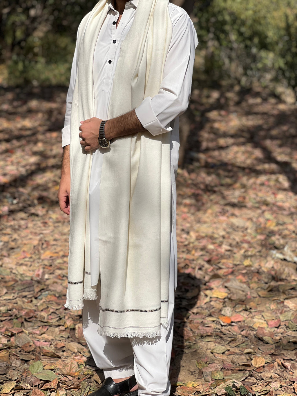 White Wool Shawl — Handwoven in Salampur Swat.