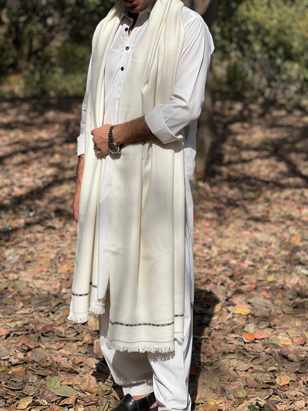 White Wool Shawl — Handwoven in Salampur Swat.