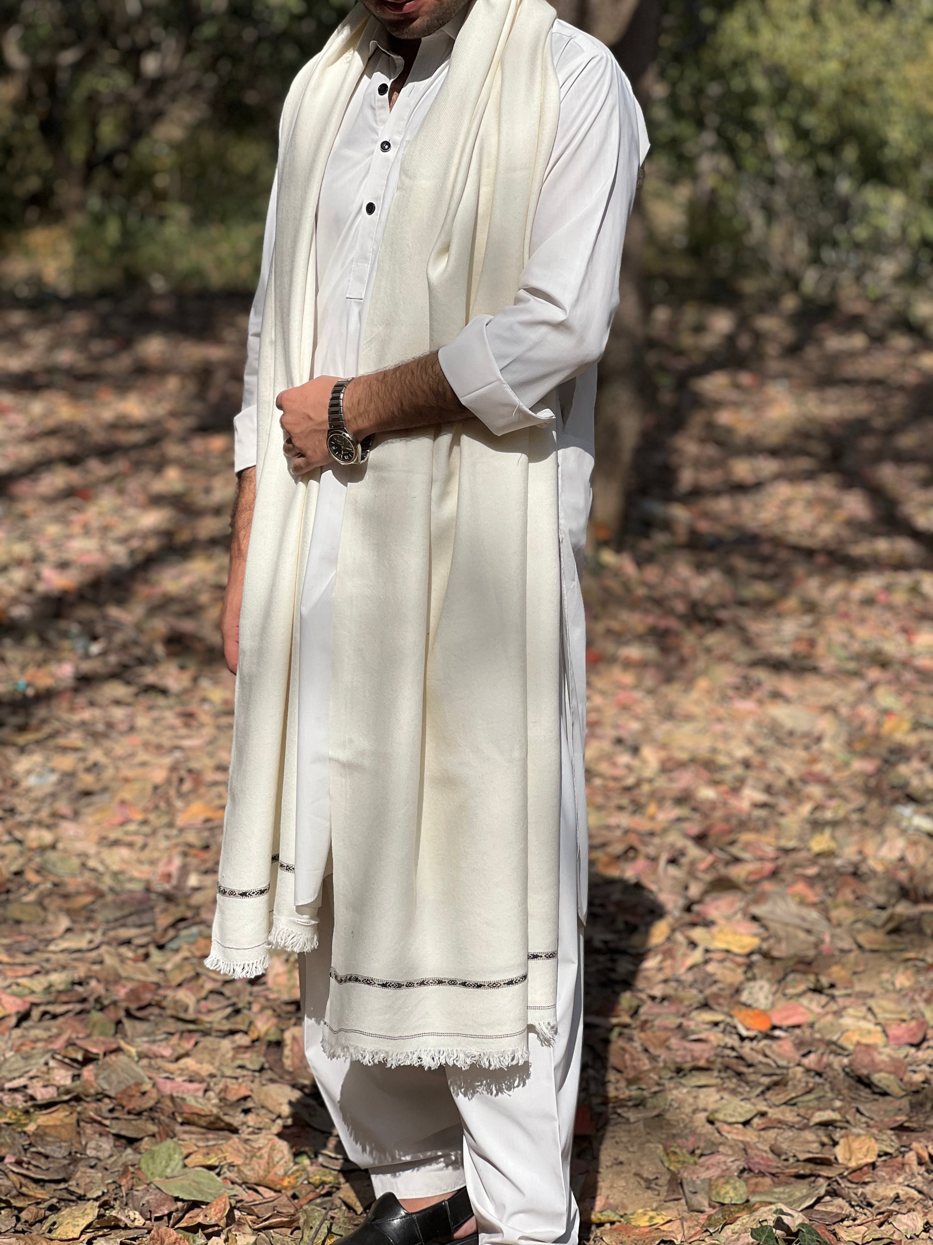 White Wool Shawl — Handwoven in Salampur Swat.
