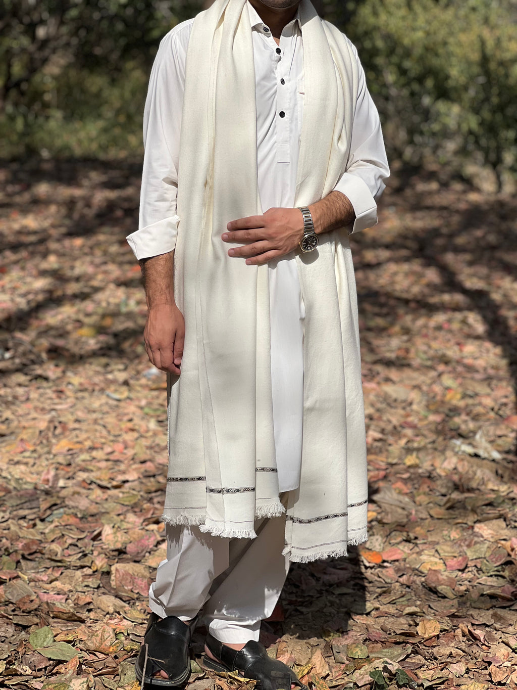 White Wool Shawl — Handwoven in Salampur Swat.