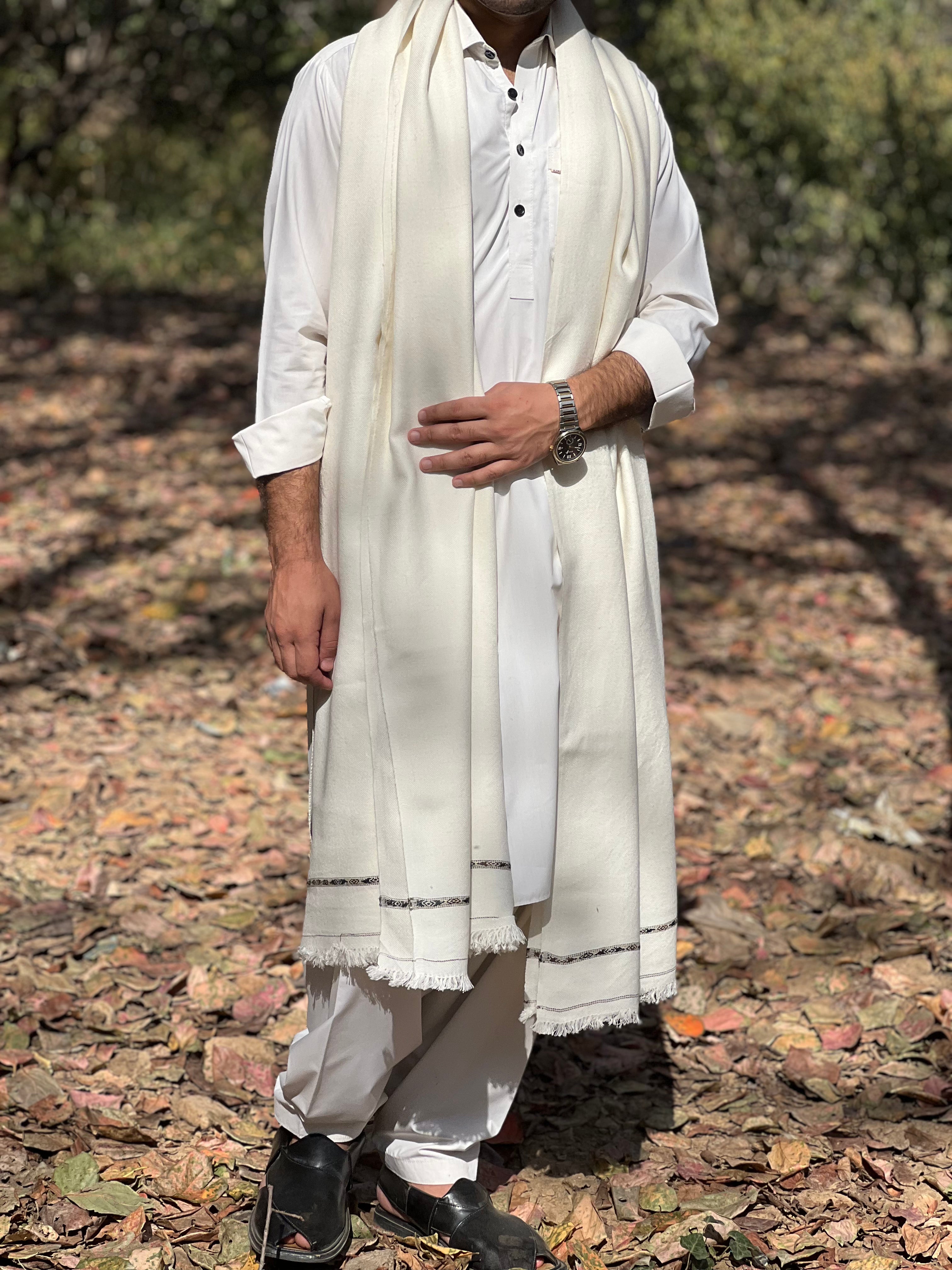 White Wool Shawl — Handwoven in Salampur Swat.