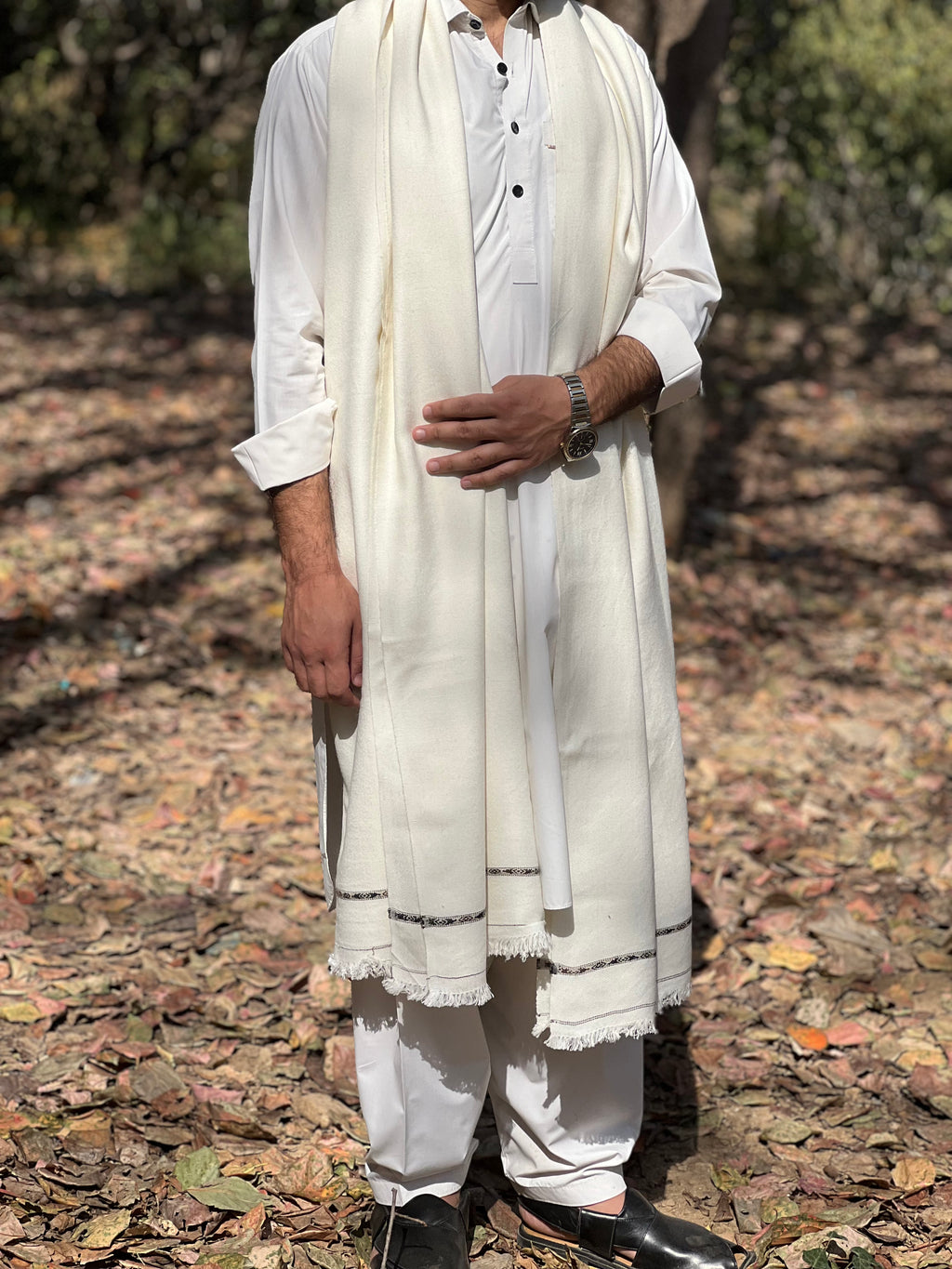 White Wool Shawl — Handwoven in Salampur Swat.